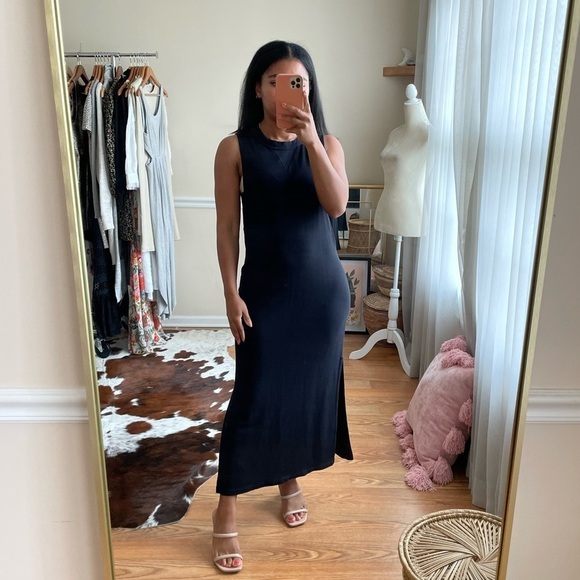 Rag & Bone Black Fine Knit Side Split Midi Dress Size XS - Picture 1 of 12